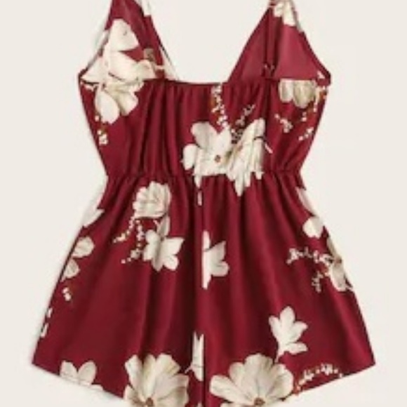 Floral print cami romper burgundy sleeveless - Picture 2 of 4